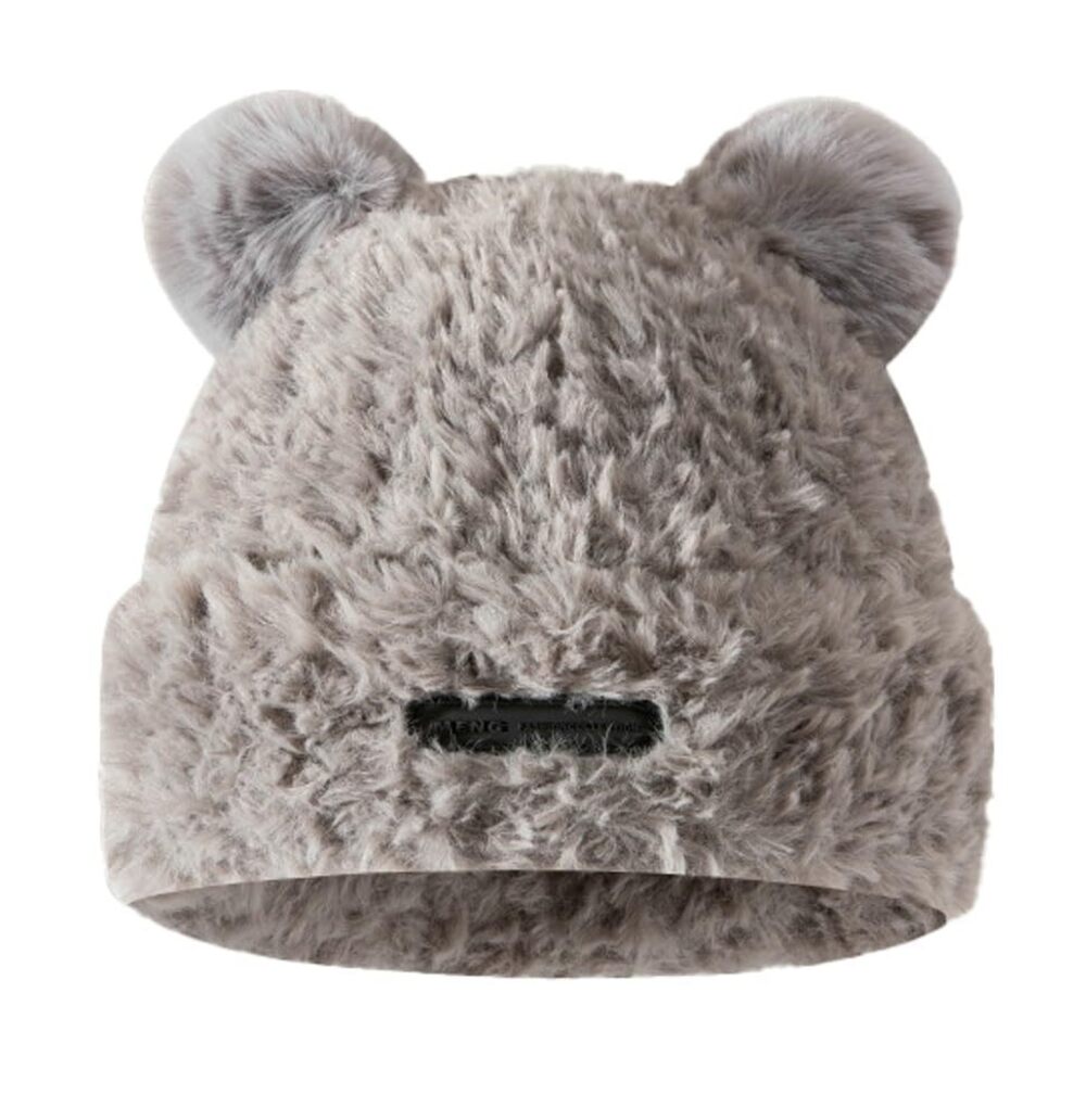 2588 Y2K Beanie Hat Cute Fuzzy Bear Ear Beanie Hat Furry Slouchy Faux Fur
